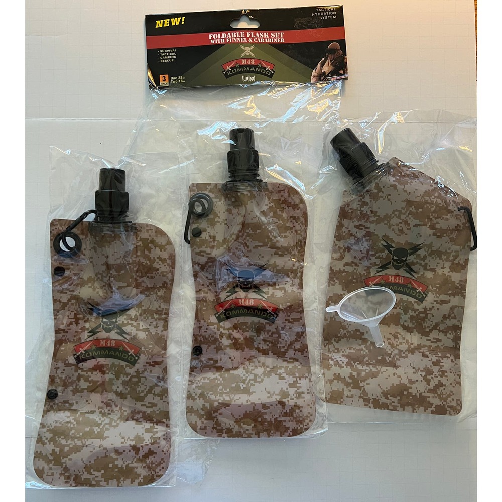 M48 Kommando Disposable Flask Set 3-Pack With Funnel and Carabiner